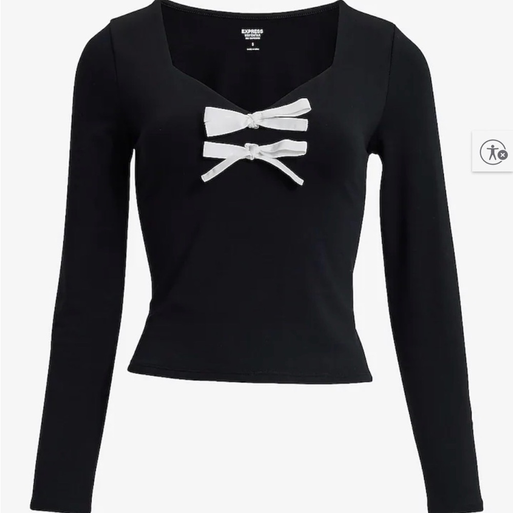 Express Sweetheart Elegant Black Top with White Bow Accents